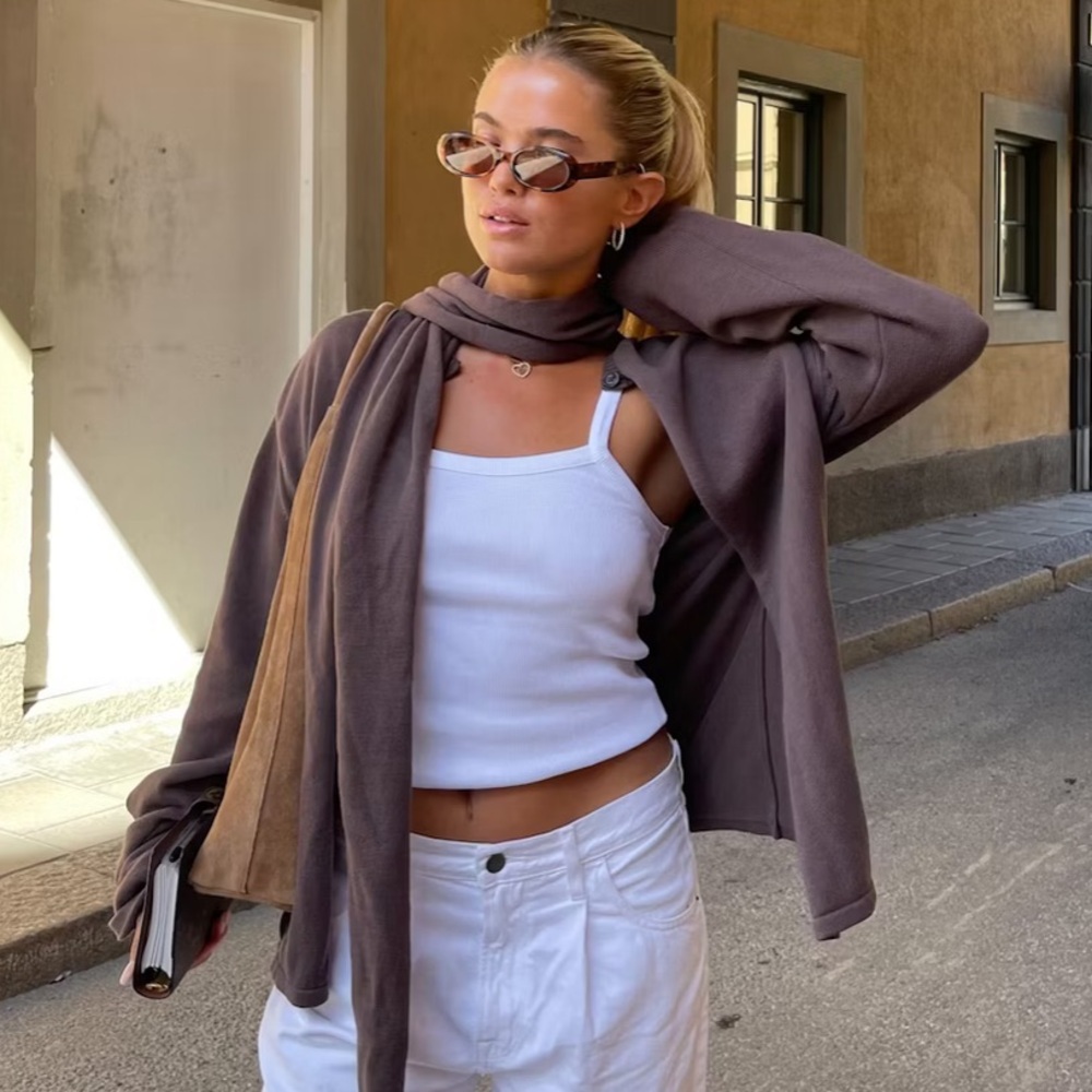 Djerf Avenue Single Button Cardigan in Brown!